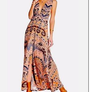 FREE PEOPLE SLEEVELESS PRINT MAXI DRESS ROSE TAUPE COMBO